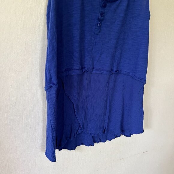 ANTHROPOLOGIE Little Yellow Button Tank Top Womens Small Blue Round Neck Cut Out - Picture 3 of 7